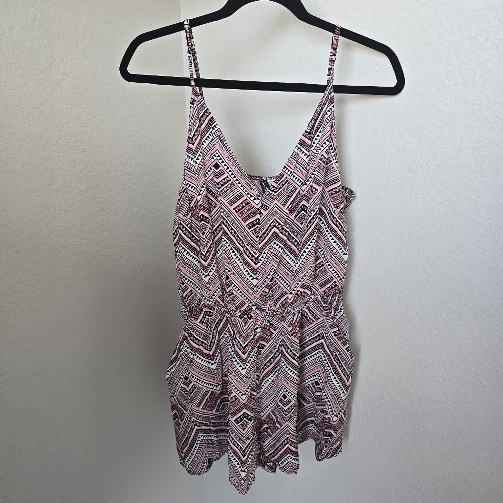 Divided Pink and White Patterned Romper